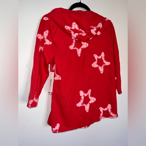 NWT Sportelle 3/4 Sleeve Hooded Star Print Athletic Top Knotted Side Large - Picture 7 of 7